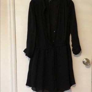 Black silk shift button up dress